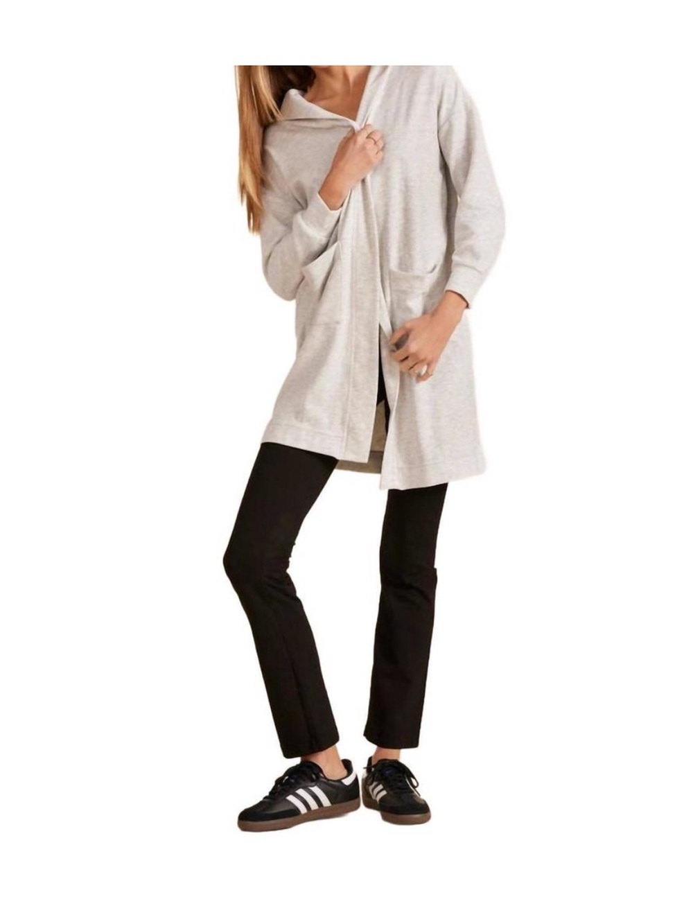 Bobi Grey Duster Hooded Open Front Cardigan Women’s Medium